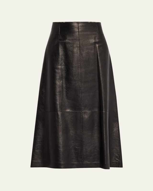 A-Line Leather Midi Skirt